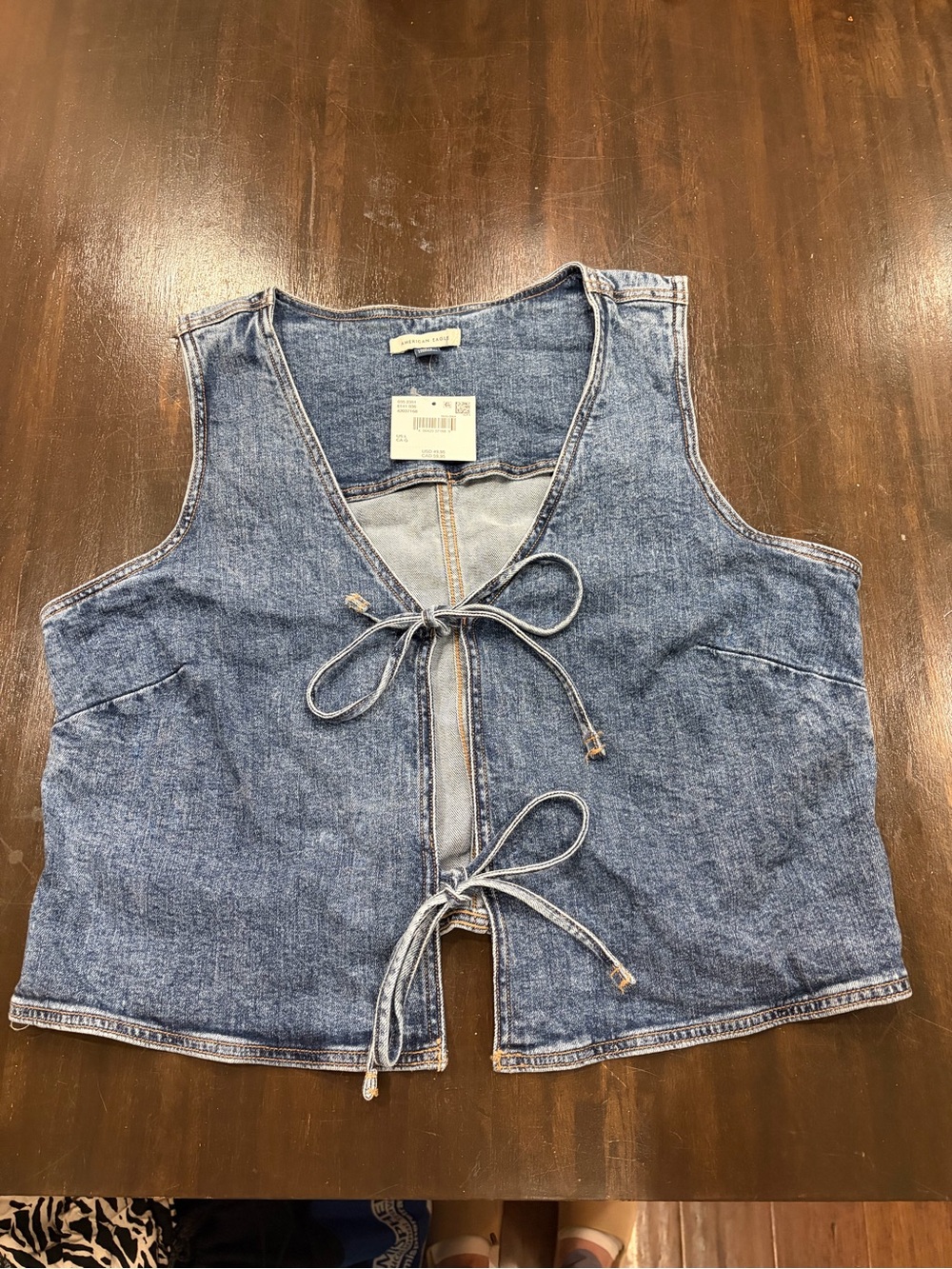 American Eagle Outfitters Denim Tie-Front Crop Top - Blue Wash